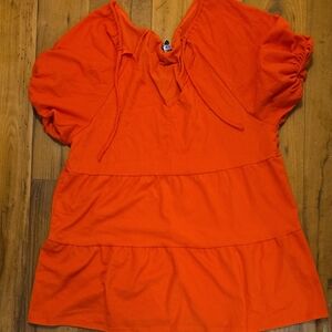 ASOS Orange Puff Sleeve Tiered Blouse